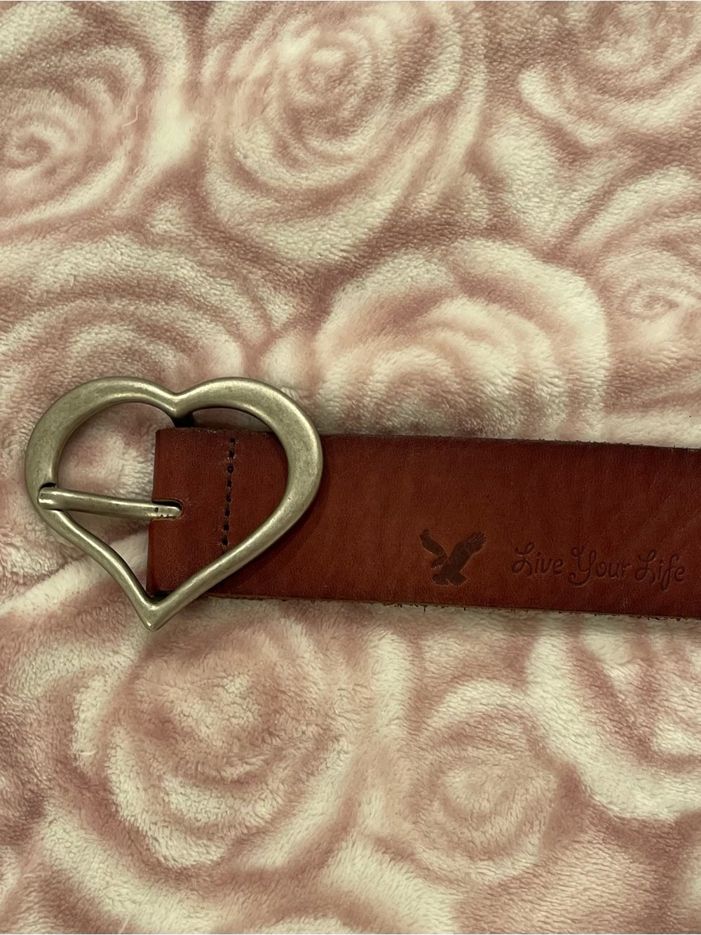 American Eagle Outfitters Leather Heart-Buckle Belt - Brown - Live Your Life